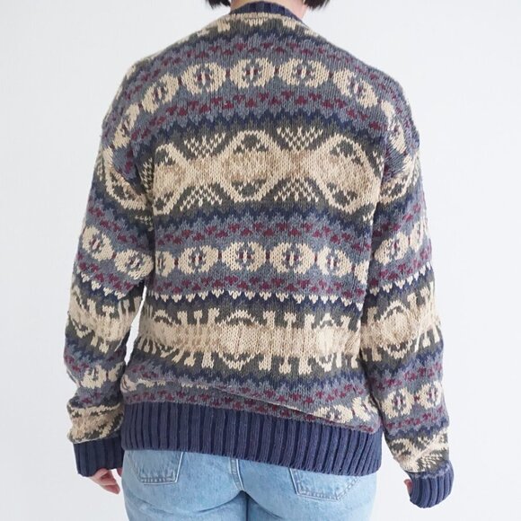 Vintage American Eagle Outfitters Taupe Blue Knit Eclectic Grandpa Crewneck M - Picture 3 of 10